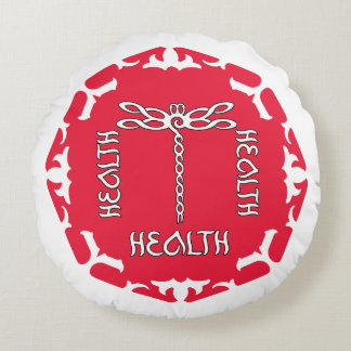 Coussins Ronds Racine Rouge Chakra "Santé" Libellule Fond Blanc
