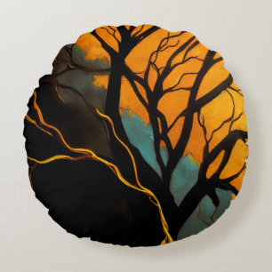 Coussins Ronds Racines dorées et Arbre du Crépuscule