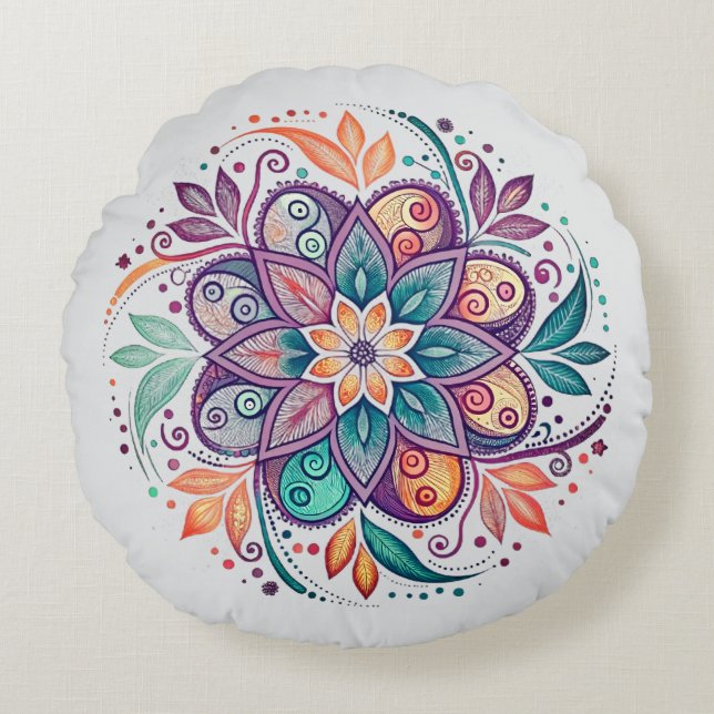 Coussins Ronds  “Radiant Harmony Mandala" (Devant)
