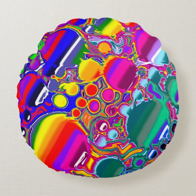 Coussins Ronds Rainbow Blast Art Abstrait (Devant)