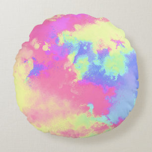 Coussins Ronds Rainbow Paint Splat, effet bleu rose jaune