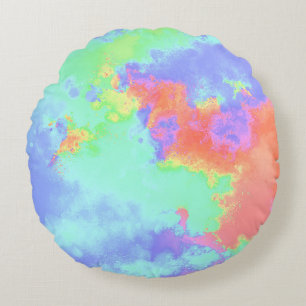 Coussins Ronds Rainbow Paint Splat, effet rose vert orange