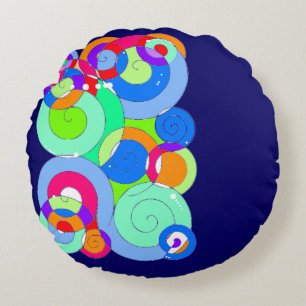Coussins Ronds Rainbow Retro Spiral Art Abstraction Marine