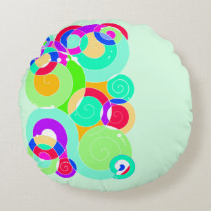 Coussins Ronds Rainbow Retro Spiral Art Abstraction Turquoise