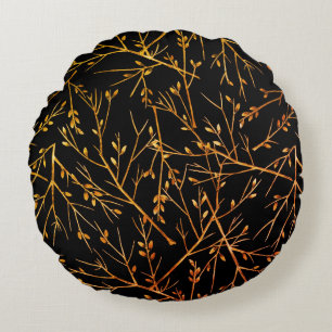 Coussins Ronds Rameaux orange brûlé sur fond noir