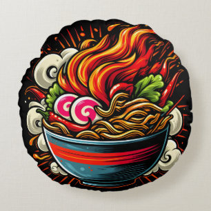 Coussins Ronds Ramen Épicé Art de Rue des Nouilles Japonaises