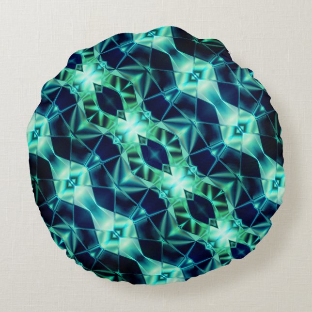 Coussins Ronds Rapport acrylique bleu-vert, formes de miroir néon (Dos)