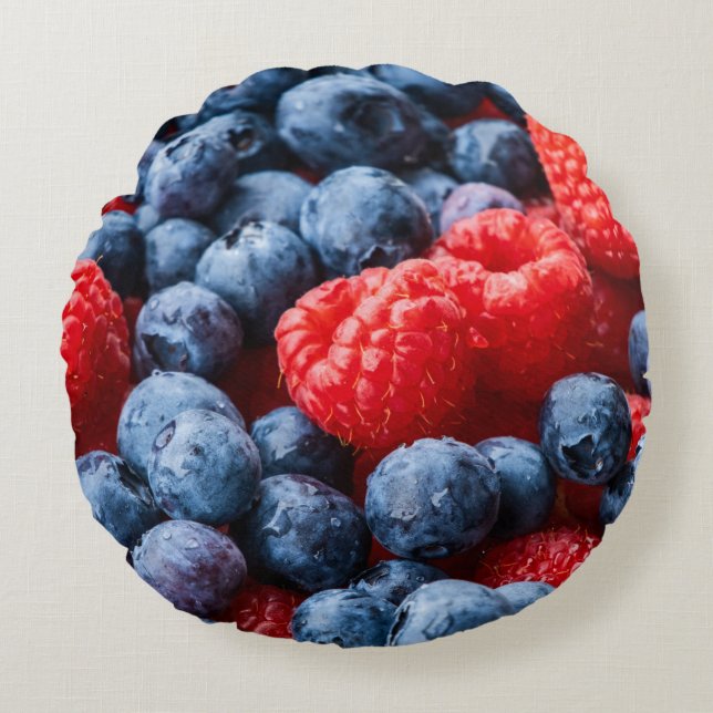 Coussins Ronds Raspberries et Blueberries (Devant)