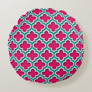 Coussins Ronds Raspberry Sarcelle Blanc Quatrefoil Marocain #5DS