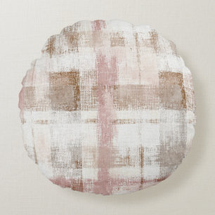 Coussins Ronds Rayures Abstraites Brun Crème Rose