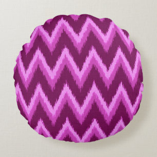Coussins Ronds Rayures Chevron Ikat - Violet Améthyste et Violet