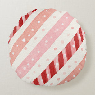 Coussins Ronds Rayures de canne à bonbons rose rouge