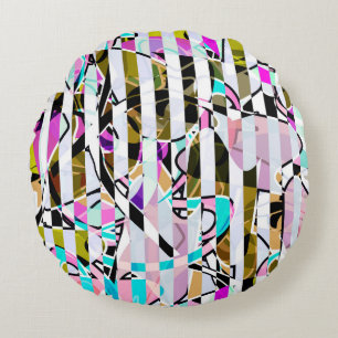 Coussins Ronds rayures motif rayées Abstraites beige turquoise p