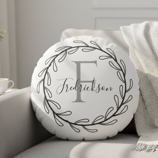 Coussins Ronds Realtor Closing Gift Wreath Monogram Round Pillow