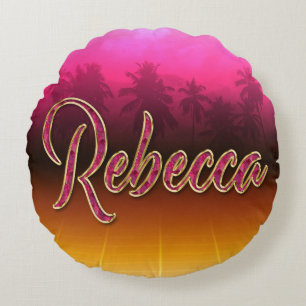 Coussins Ronds Rebecca prénom nom oreiller rose doré