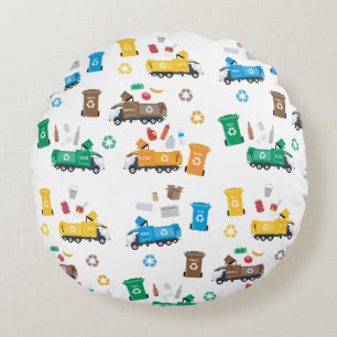 Coussins Ronds Recyclage coloré Camions-poubelles et poubelles