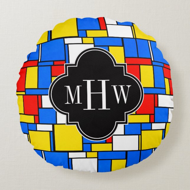 Coussins Ronds Red Blue Yellow Mondrian Blk Quatrefoil 3 monogram (Devant)