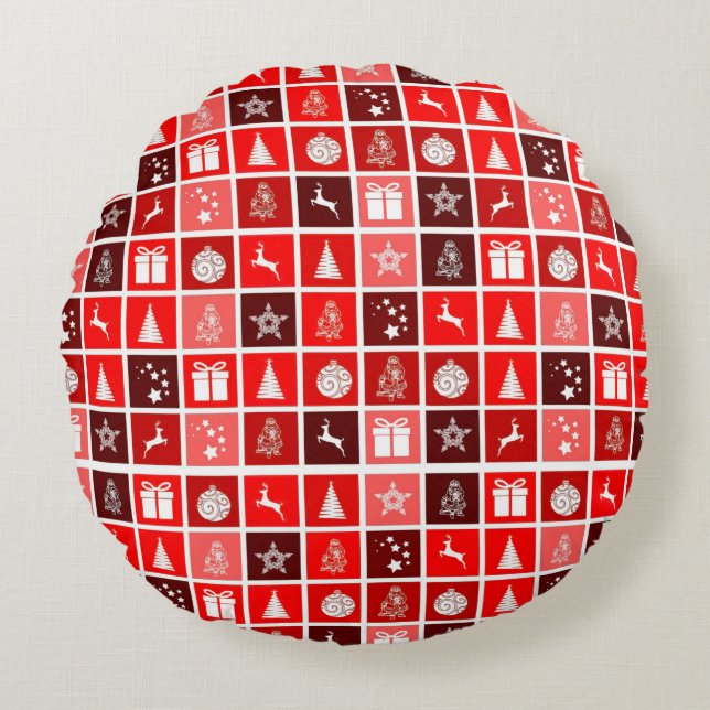 Coussins Ronds Red Christmas Holiday Cute Tree Reinder (Devant)