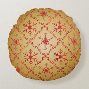 Coussins Ronds Red Christmas Stars on Gold