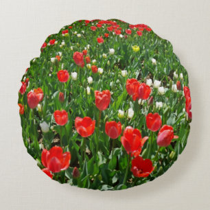 Coussins Ronds Red Tulip Flower Field Nature Photographie