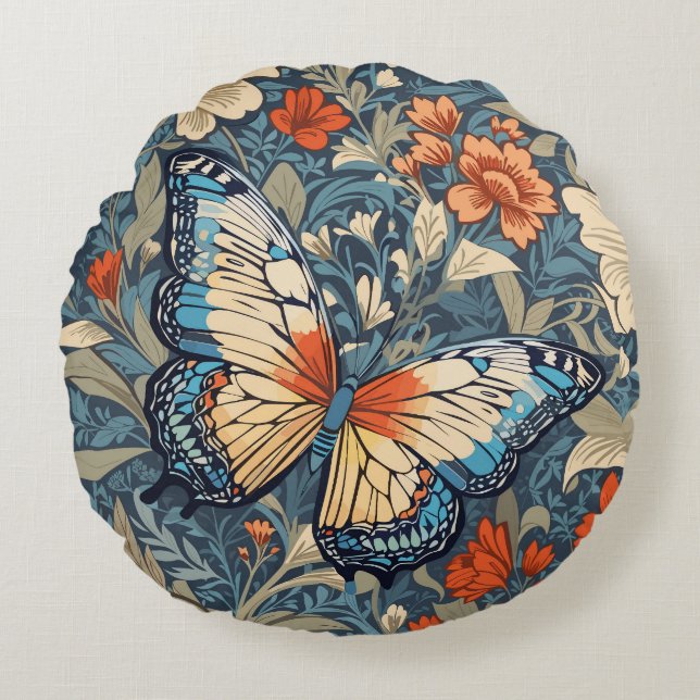 Coussins Ronds Regal Butterfly Amidst William Morris Floral (Devant)