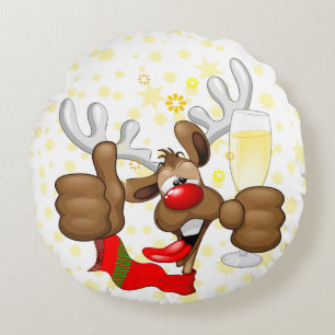 Coussins Ronds Reindeer Drunk Funny Caractère de Noël