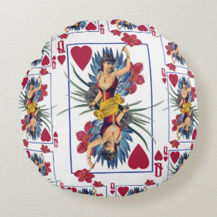 Coussins Ronds Reine des cœurs et des fleurs