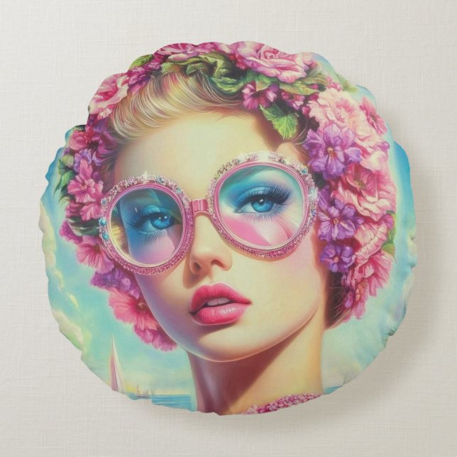 Coussins Ronds Reine glamour tropicale (Devant)