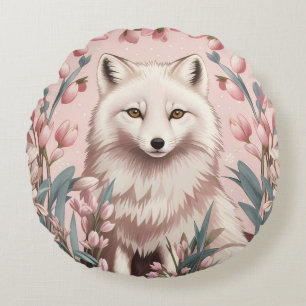 Coussins Ronds Renard arctique élégant floral rose