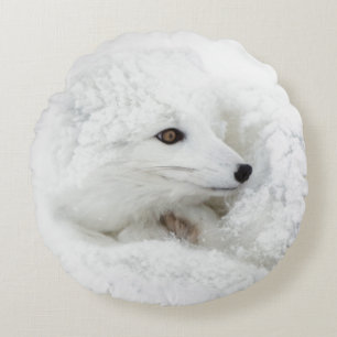 Coussins Ronds Renard arctique recroquevillé en hiver