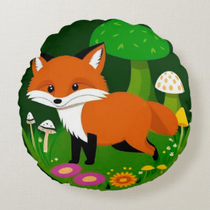 Coussins Ronds Renard caricaturale dans une forêt