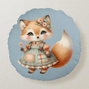 Coussins Ronds Renard pastel floral cottagecore fantaisiste