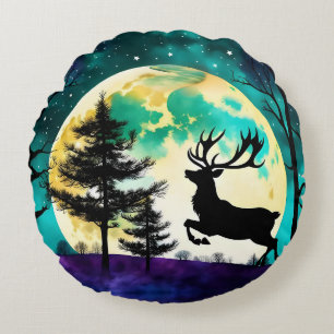 Coussins Ronds Renne sautant Pleine lune sur le 