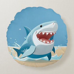 Coussins Ronds Requin de dessin animé nageant sous l'eau