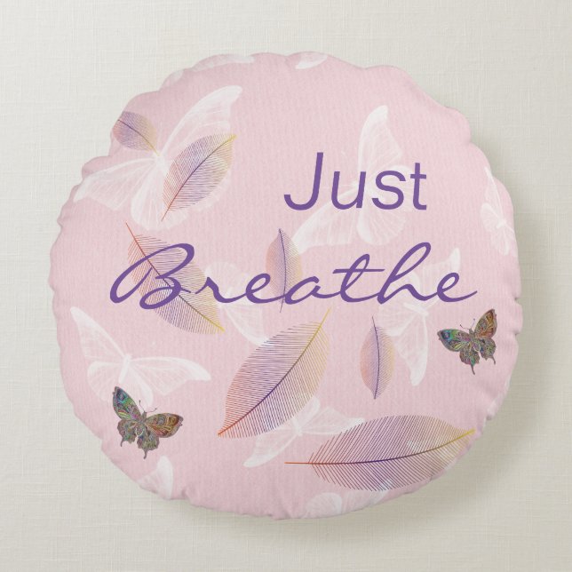 Coussins Ronds Respire simplement les papillons Feuille rose (Devant)