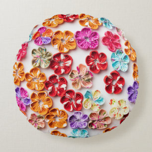 Coussins Ronds Ressort tissu cousu artisanal Fleurs Multicolor