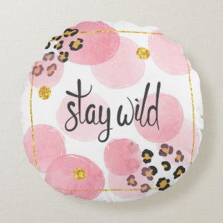 Coussins Ronds Restez sauvage, empreinte de léopard, cercles rose
