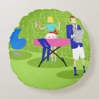 Retro Cartoon Couple Home Round Pillow