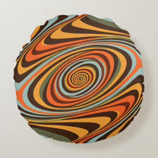 Coussins Ronds Retro Groovy Swirl Pattern 70s Psychedelic Vortex
