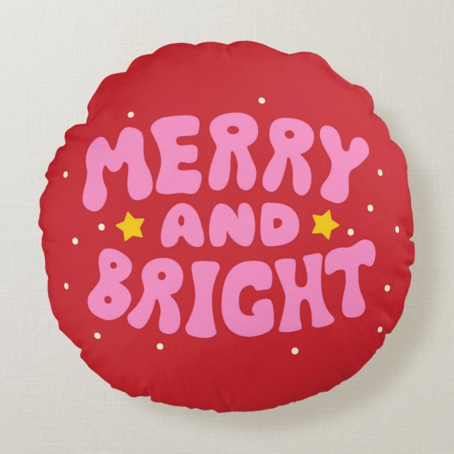 Coussins Ronds Retro Merry et Bright Holiday Design (Devant)