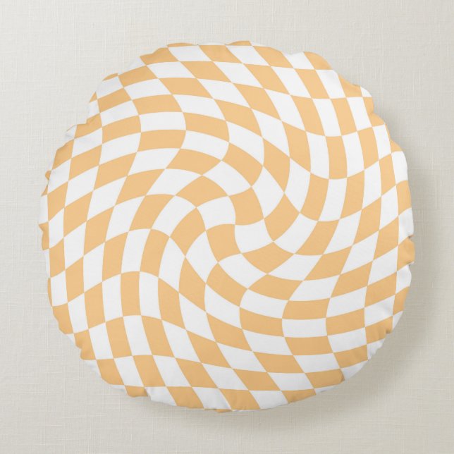 Coussins Ronds Retro Pastel Peach Blanc Varé À damiers chèque (Devant)