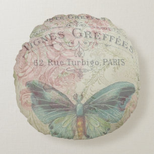 Coussins Ronds rétro, shabby chic, vintage, rustique du pays, flo