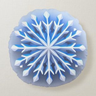 Coussins Ronds ❄️✨ Rêve de flocon de neige de givre cristallin Lu