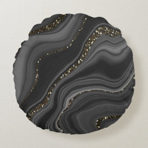 Coussins Ronds Rêve d'Parties scintillant d'Agate blanc gris-noi