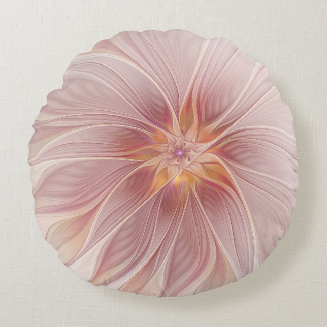 Coussins Ronds Rêve floral rose doux Fleur d'art fractal Abstrait (Devant)