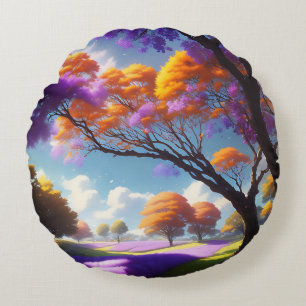 Coussins Ronds Rêves De Lavande Sous Jacaranda Skies,