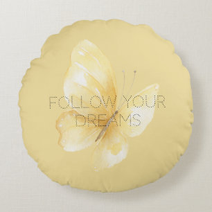 Coussins Ronds Rêves de Papillon Jaune