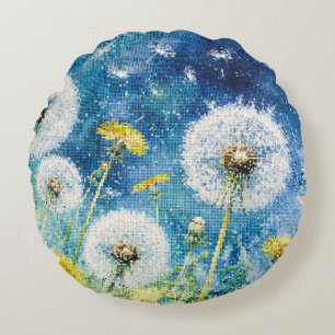 Coussins Ronds Rêves de pissenlit à l'aquarelle Géométrique Flora