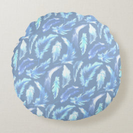 Coussins Ronds rêves doux - plumes d'aquarelle bleu clair :