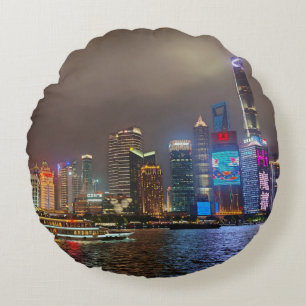 Coussins Ronds Rêves électriques - Futuriste Shanghai Skyline, A 